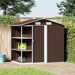 vidaXL Capanno da Giardino con Scaffali Marrone 205x130x183 cm Ferro