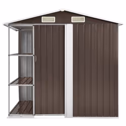 vidaXL Capanno da Giardino con Scaffali Marrone 205x130x183 cm Ferro - Vista aggiuntiva 3