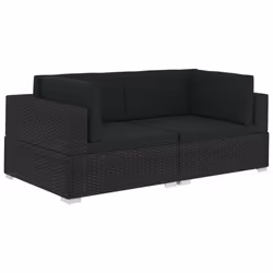 vidaXL Poltrone Modulari ad Angolo con Cuscini 2 pz Polyrattan Nero - Vista aggiuntiva 2