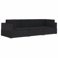 vidaXL Set Divani da Giardino 3 pz con Cuscini in Polyrattan Nero - Vista aggiuntiva 2