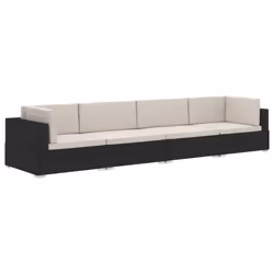 vidaXL Set Divani da Giardino 4 pz con Cuscini in Polyrattan Nero - Vista aggiuntiva 2