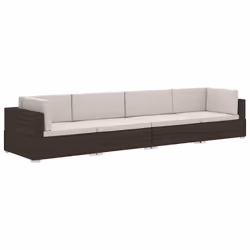 vidaXL Set Divani da Giardino 4 pz con Cuscini in Polyrattan Marrone - Vista aggiuntiva 2