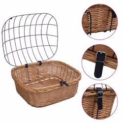 vidaXL Cestino Anteriore Bici con Copertura 50x45x35cm Salice Naturale - Vista aggiuntiva 2
