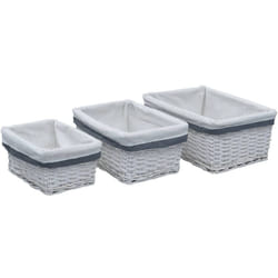 Set Cestini Impilabili 3 pz Bianchi in Salice vidaXL