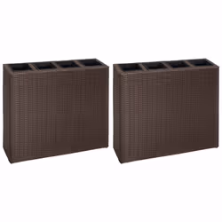 vidaXL Letti Rialzati da Giardino con 4 Vasi 2 pz in Polyrattan Marrone - Vista aggiuntiva 2