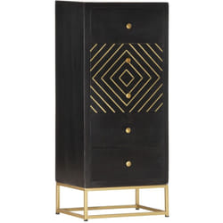 Cassettiera Nero e Oro 45x30x105 cm in Legno Massello di Mango Vidaxl 4611