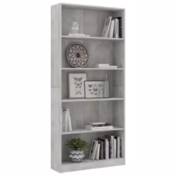 vidaXL Libreria 5 Ripiani Grigio Cemento 80x24x175cm Legno Multistrato - Vista aggiuntiva 3
