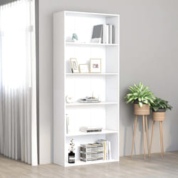 vidaXL Libreria a 5 Ripiani Bianca 80x30x189 cm in Legno Multistrato