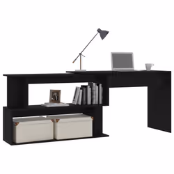 vidaXL Scrivania ad Angolo Nera 200x50x76 cm in Legno Multistrato - Vista aggiuntiva 3