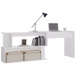 vidaXL Scrivania Angolo Bianco Lucido 200x50x76 cm Legno Multistrato - Vista aggiuntiva 3