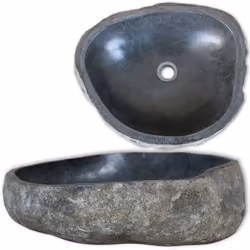 Questo lavandino ovale, in pietra naturale del fiume, sarà un'aggiunta elegante per qualsiasi stanza da bagno o toilette. Que ...