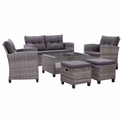 vidaXL Set Divani da Giardino 6 pz con Cuscini Polyrattan Grigio Scuro - Vista aggiuntiva 2