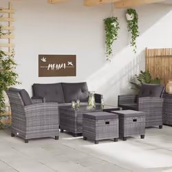 vidaXL Set Divani da Giardino 6 pz con Cuscini Polyrattan Grigio Scuro - Vista aggiuntiva 3