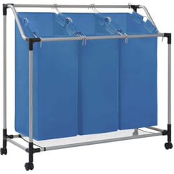 Vidaxl - Portabiancheria con 3 Scomparti in Acciaio Blu 95988