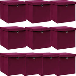 Scatole con Coperchi 10 pz Rosso Scuro 32x32x32 cm Tessuto Vidaxl 24133