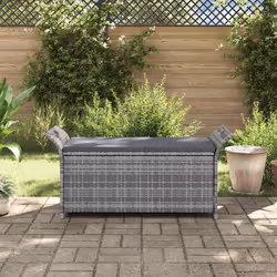 vidaXL Cassapanca con Cuscino Grigia 138 cm in Polyrattan - Vista aggiuntiva 3
