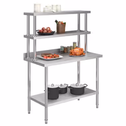 Tavolo Lavoro Cucina con Mensola 120x60x150 cm in Acciaio Inoxcod mxl 96388 - Vista aggiuntiva 2