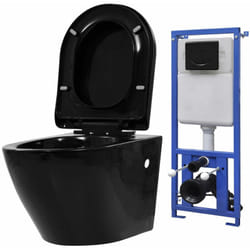 Wc a Muro con Sciacquone Nascosto in Ceramica Nera