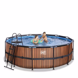 EXIT Wood pool ø427x122cm with filter pump - brown Piscina con bordi Piscina rotonda 14758 L Marrone - Vista aggiuntiva 4
