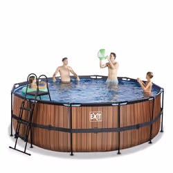 EXIT Wood pool ø427x122cm with filter pump - brown Piscina con bordi Piscina rotonda 14758 L Marrone - Vista aggiuntiva 5