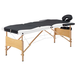 Lettino Massaggio Pieghevole a 3 Sezioni Legno Nero e Biancocod mxl 78995