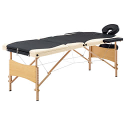 Lettino Massaggio Pieghevole a 3 Sezioni Legno Nero e Beigecod mxl 95051
