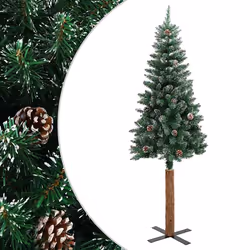 vidaXL Albero di Natale Sottile con Legno Vero e Neve Verde 210 cm - Vista aggiuntiva 2