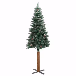 vidaXL Albero di Natale Sottile con Legno Vero e Neve Verde 210 cm - Vista aggiuntiva 3