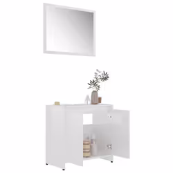 vidaXL Set Mobili da Bagno Bianco Lucido in Legno Multistrato - Vista aggiuntiva 3
