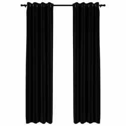 vidaXL Tende Oscuranti Effetto Lino con Occhielli 2pz 140x245cm Nere - Vista aggiuntiva 2