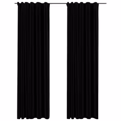 vidaXL Tende Oscuranti con Ganci Effetto Lino 2 pz Nere 140x245 cm - Vista aggiuntiva 2