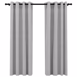 vidaXL Tende Oscuranti Effetto Lino con Occhielli 2pz 140x175cm Grigio - Vista aggiuntiva 2