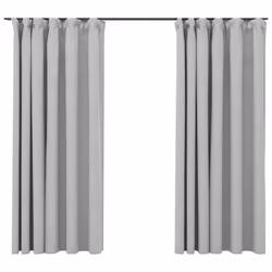 vidaXL Tende Oscuranti con Ganci Effetto Lino 2 pz Grigie 140x175 cm - Vista aggiuntiva 2