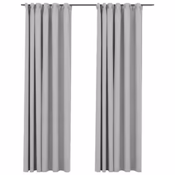 vidaXL Tende Oscuranti con Ganci Effetto Lino 2 pz Grigie 140x225 cm - Vista aggiuntiva 2