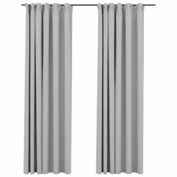 vidaXL Tende Oscuranti con Ganci Effetto Lino 2 pz Grigie 140x245 cm - Vista aggiuntiva 2
