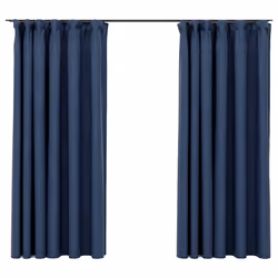 vidaXL Tende Oscuranti con Ganci Effetto Lino 2 pz Blu 140x175 cm - Vista aggiuntiva 2