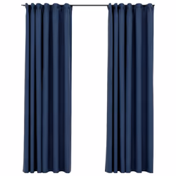 vidaXL Tende Oscuranti con Ganci Effetto Lino 2 pz Blu 140x225 cm - Vista aggiuntiva 2
