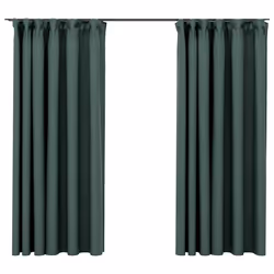 vidaXL Tende Oscuranti con Ganci Effetto Lino 2 pz Verdi 140x175 cm - Vista aggiuntiva 2