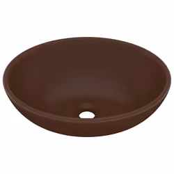 vidaXL Lavandino Lusso Ovale Marrone Scuro Opaco 40x33 cm in Ceramica - Vista aggiuntiva 2