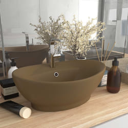 Lavabo, Lavandino con Troppopieno Ovale Crema Opaco 58,5x39cm Ceramica Vidaxl 6201