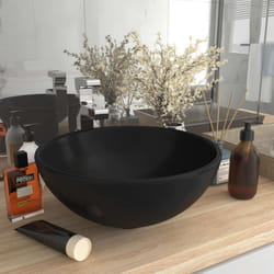 Lavabo, Lavandino Lusso Rotondo Nero Opaco 32,5x14 cm in Ceramica Vidaxl 9355