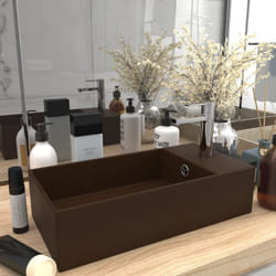 Lavabo, Lavandino con Troppopieno in Ceramica Marrone Scuro Vidaxl 7415