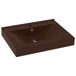vidaXL Lavabo con Foro Rubinetto Marrone Scuro Opaco 60x46cm Ceramica - Vista aggiuntiva 2