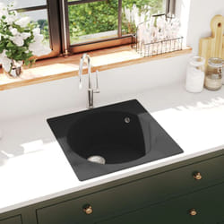 Lavandino, Lavello da Cucina con Foro Troppopieno Nero in Granito Vidaxl 46714