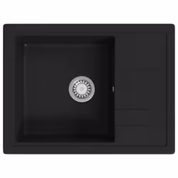 vidaXL Lavello da Cucina con Foro Troppopieno Ovale Nero in Granito - Vista aggiuntiva 2