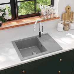 Lavandino, Lavello da Cucina con Foro Troppopieno Ovale Grigio in Granito Vidaxl 58719