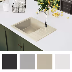 vidaXL Lavello da Cucina con Foro Troppopieno Ovale Beige in Granito - Vista aggiuntiva 3