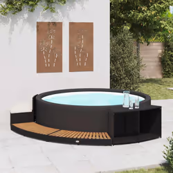 vidaXL Bordo Spa Nero in Polyrattan e Legno d'Acacia - Vista aggiuntiva 3