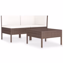 vidaXL Set Divani da Giardino 3 pz con Cuscini in Polyrattan Marrone - Vista aggiuntiva 2