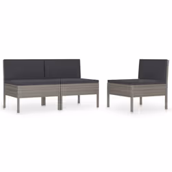 vidaXL Sedie da Giardino 3 pz con Cuscini in Polyrattan Grigio - Vista aggiuntiva 2